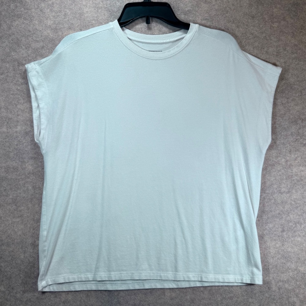 Anthropologie Cap Sleeve L White Cotton Modal Relaxed Crew OB1697461 Capsule
